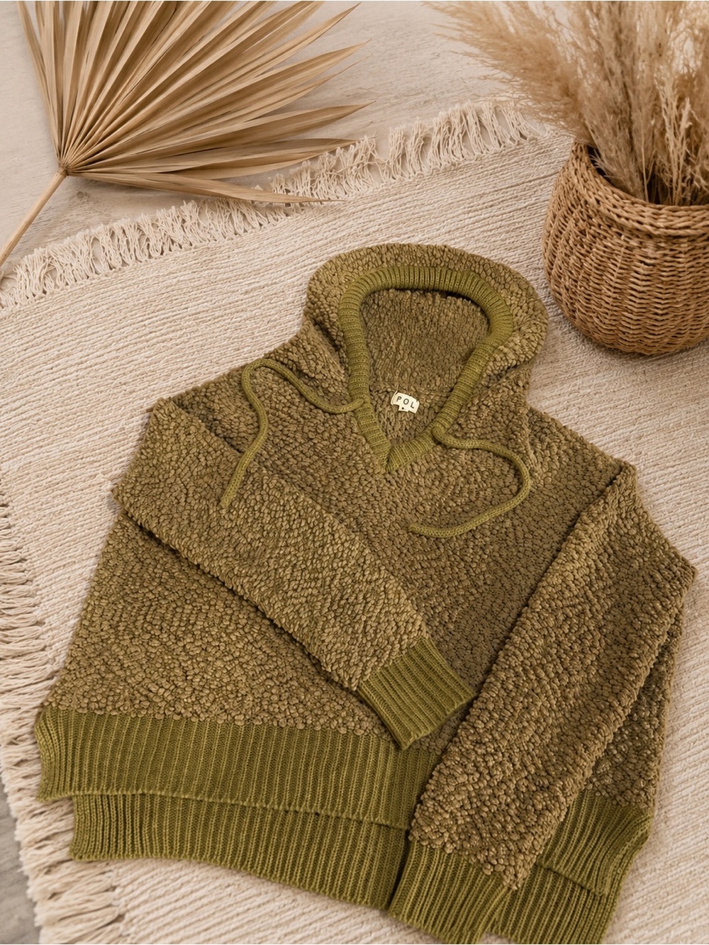 POL Olive Green Sherpa Cowl Sweater